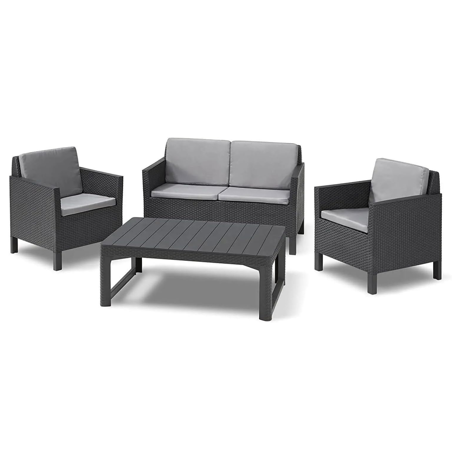 Lounge Set "Chicago" für 4 Personen, 2-er Sofa, 2 Gartensessel mit Rückenkissen und höhenverstellbarem Tisch