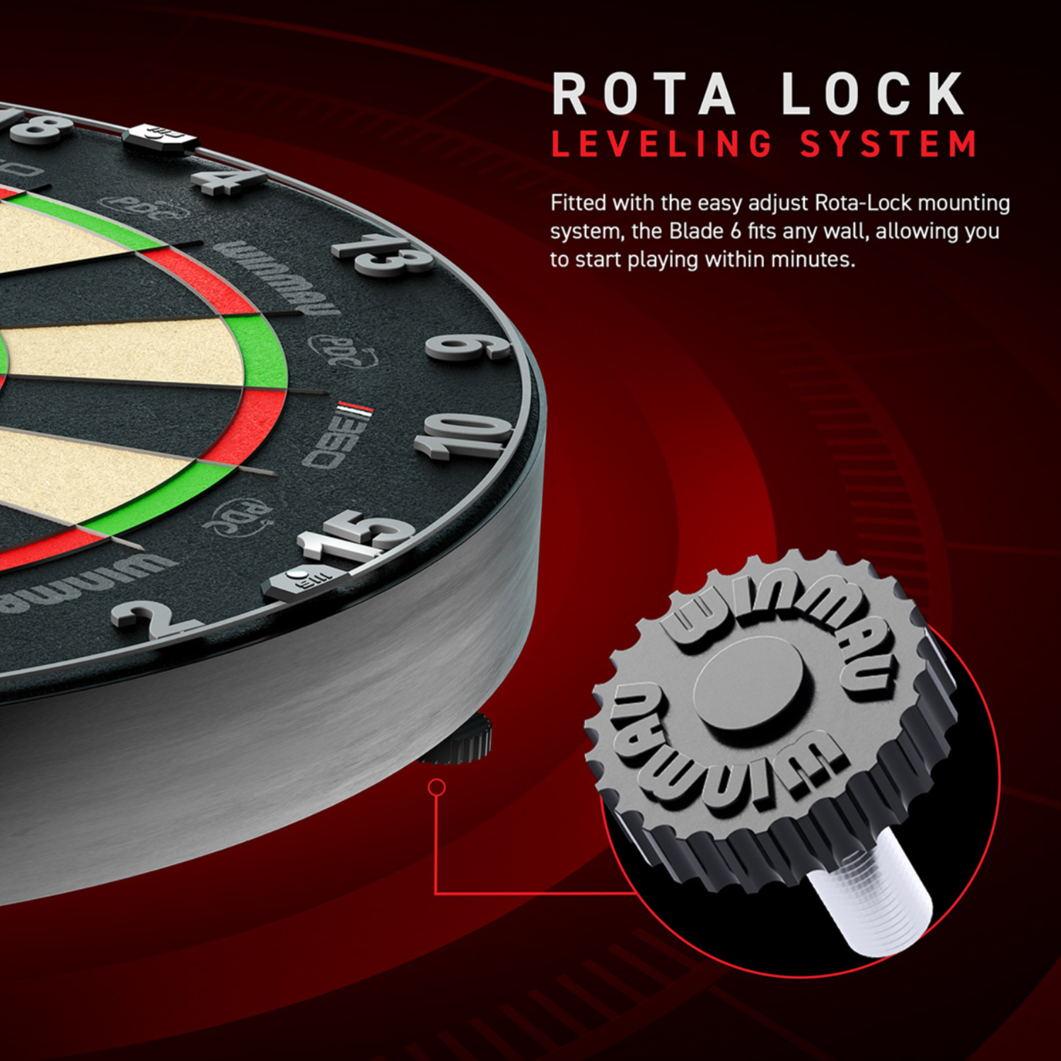 "Rota Lock-System" für eine mühelos perfekte Ausrichtung des Dartboards