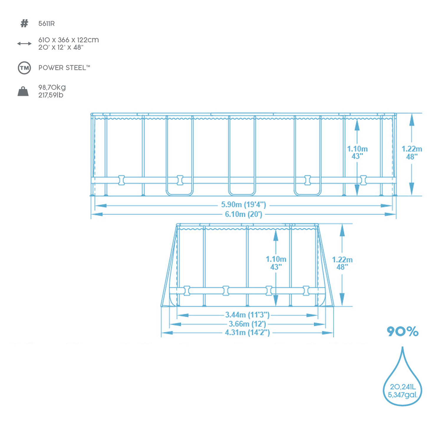 Frame Swimming Pool Set "Power Steel™" Maße