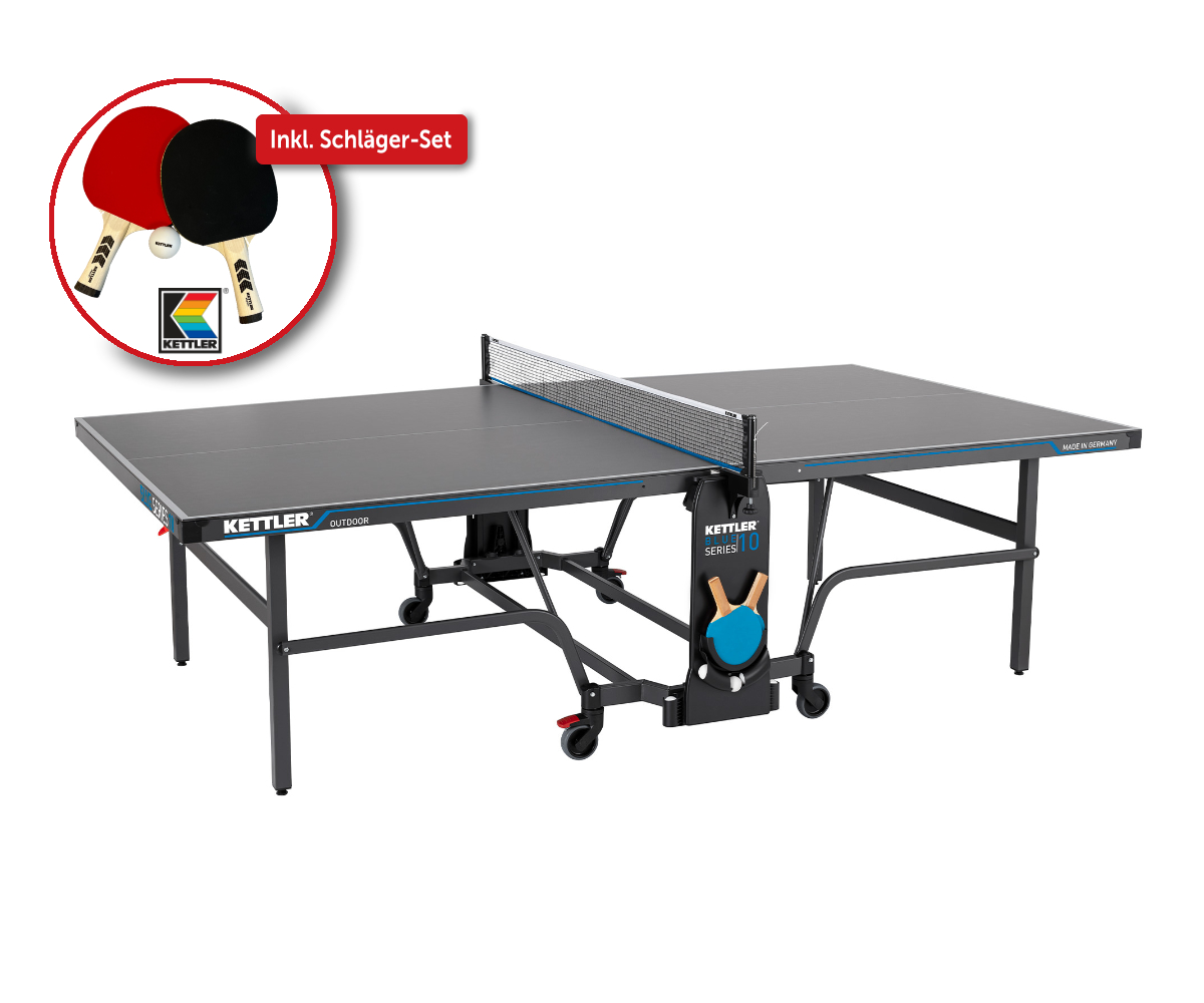 Outdoor-Tischtennisplatte "K10", inkl. Kettler Schläger-Set (2 Schläger & 6 Bälle)