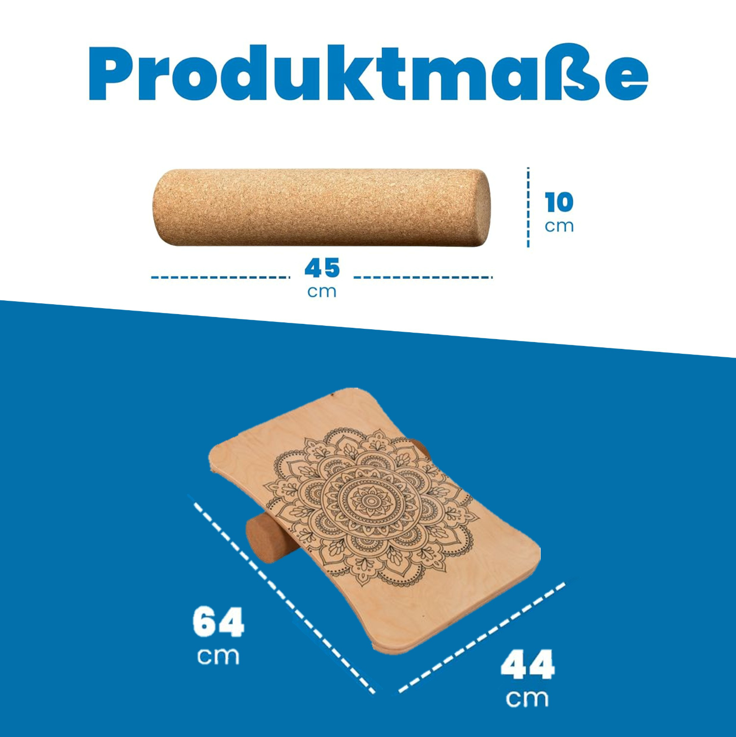 Woodboard / Balance-Board mit Korkrolle - Maße