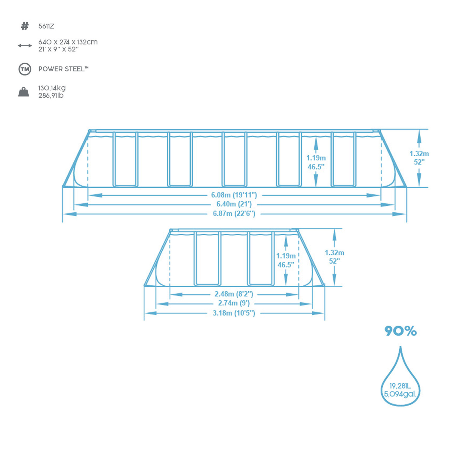 Frame Swimming Pool Set "Power Steel Eckig" Maße