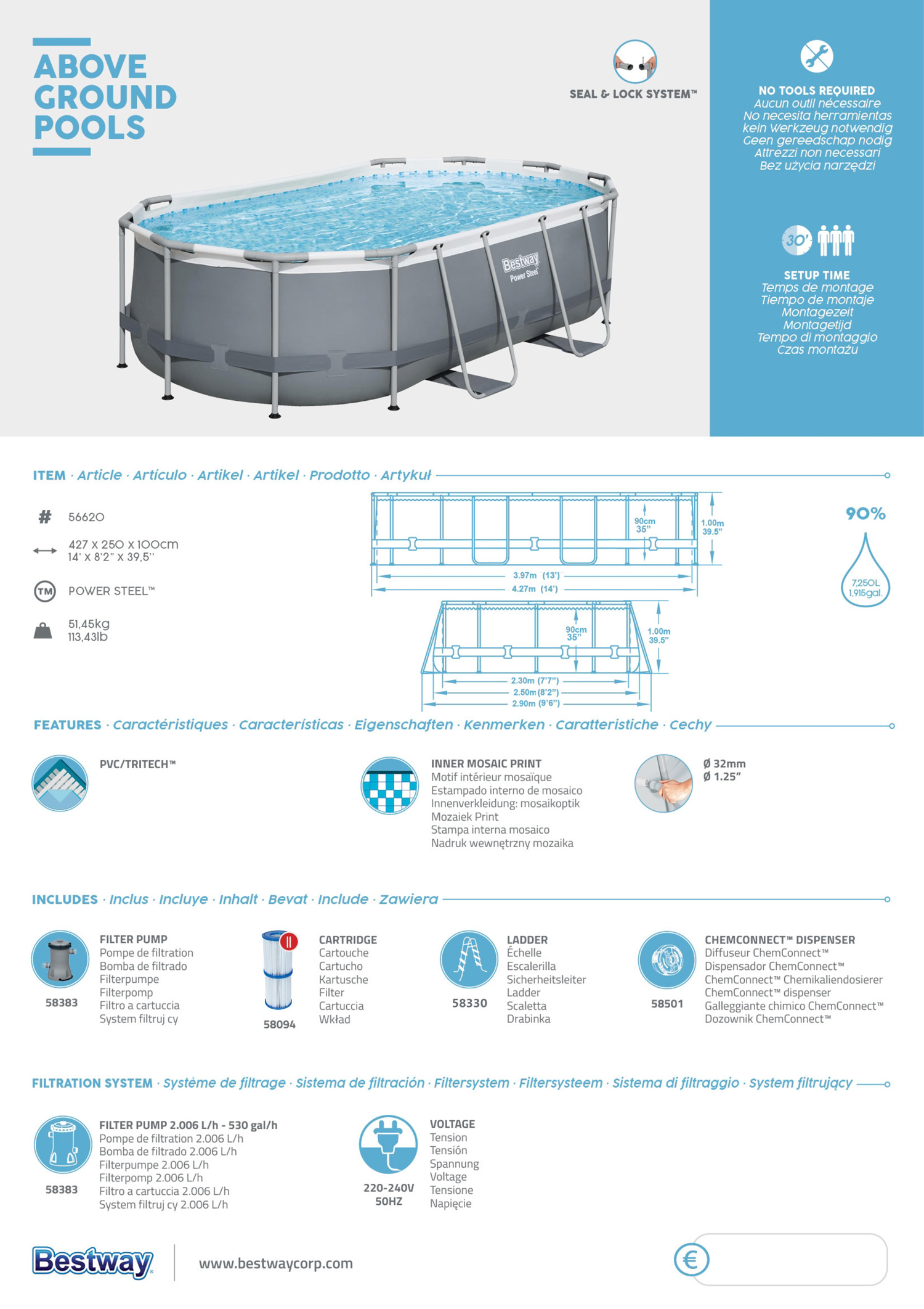 Frame Swimming Pool Set "Power Steel" Komplett-Set Eigenschaften