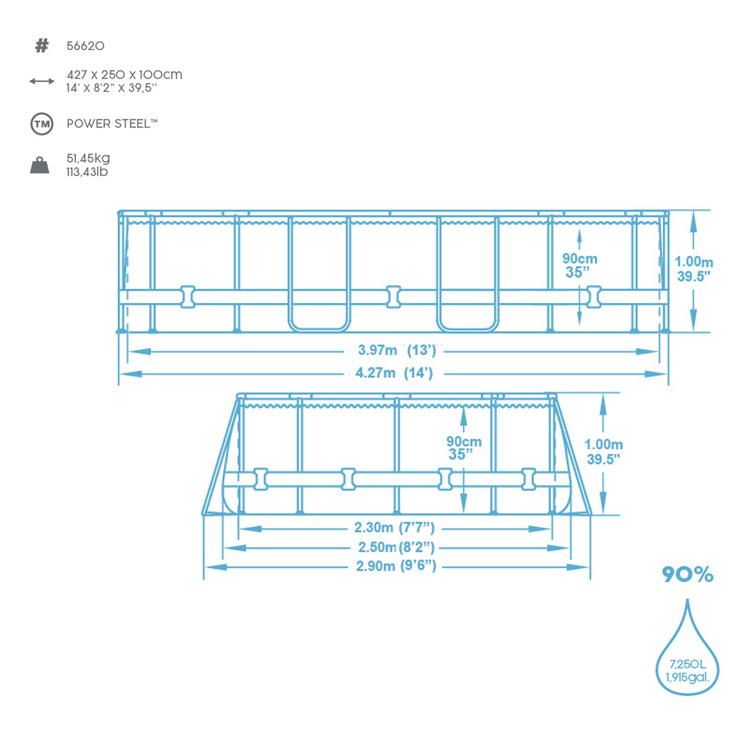 Frame Swimming Pool Set "Power Steel" Komplett-Set Maße
