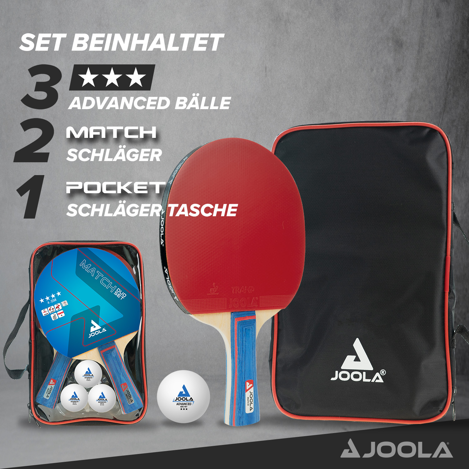 Tischtennis Schlägerset "Duo" mit 2 Schlägern und 3 Bällen