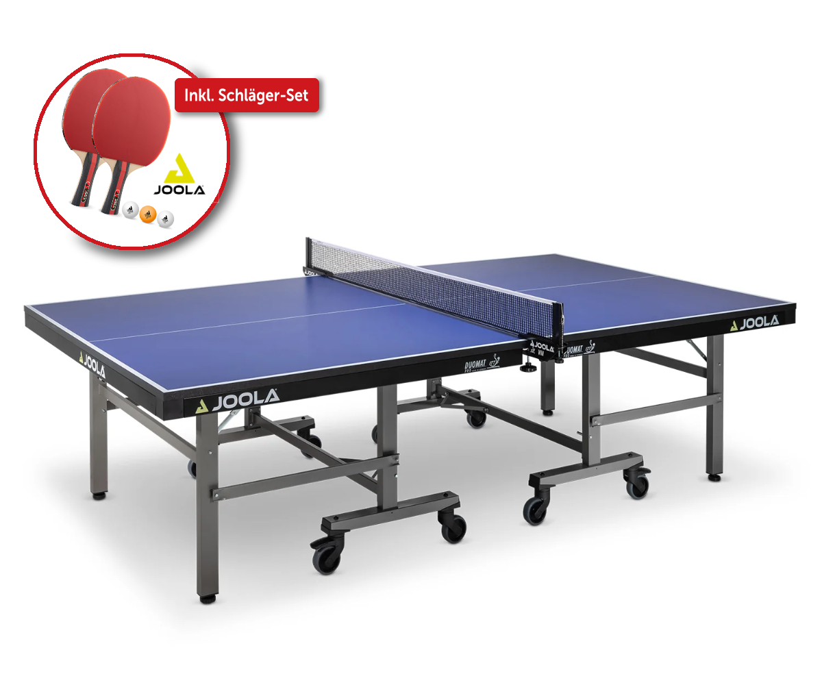 Indoor-Tischtennisplatte "Duomat Pro" (ITTF), mit gratis Joola Schläger-Set