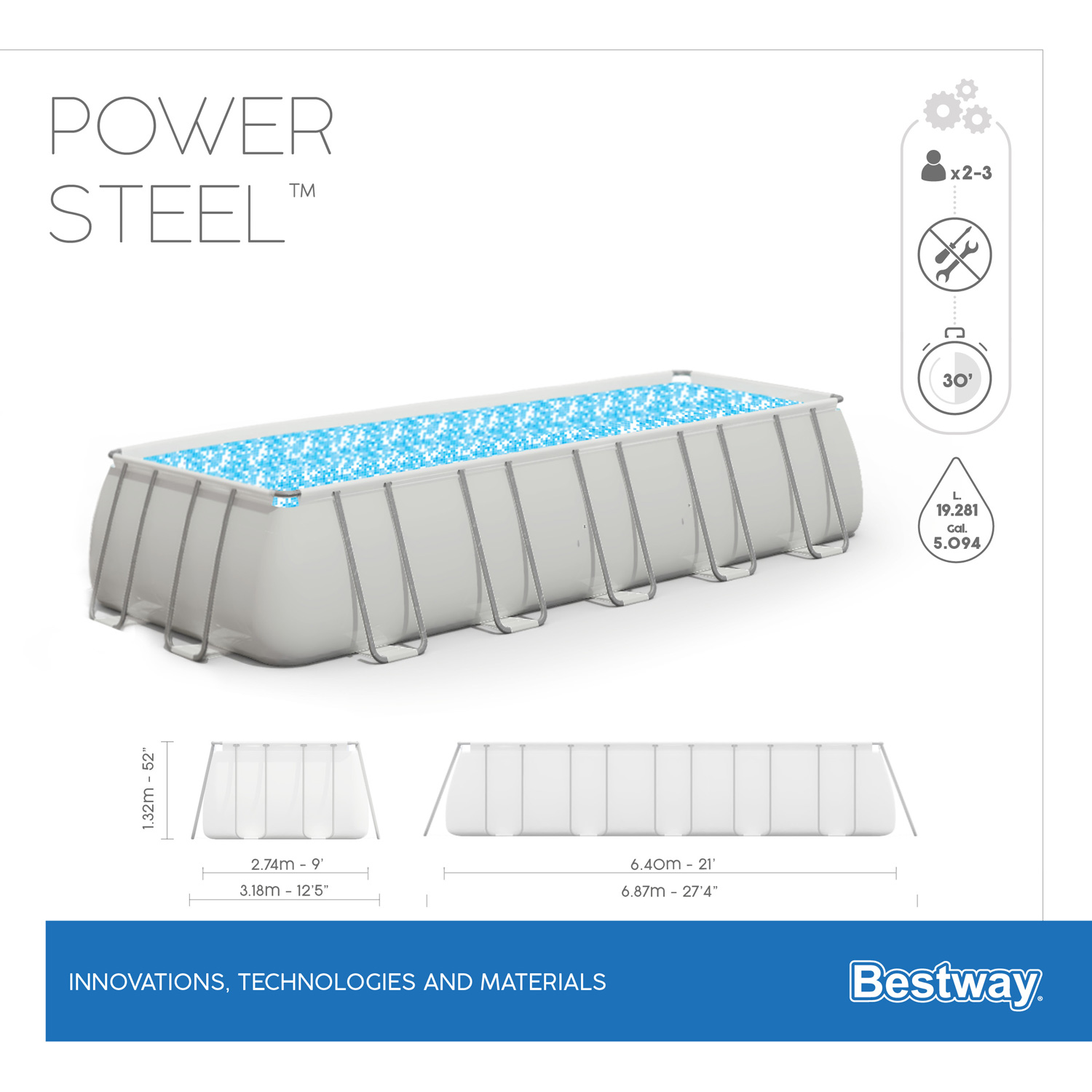 Frame Swimming Pool Set "Power Steel Eckig" Material