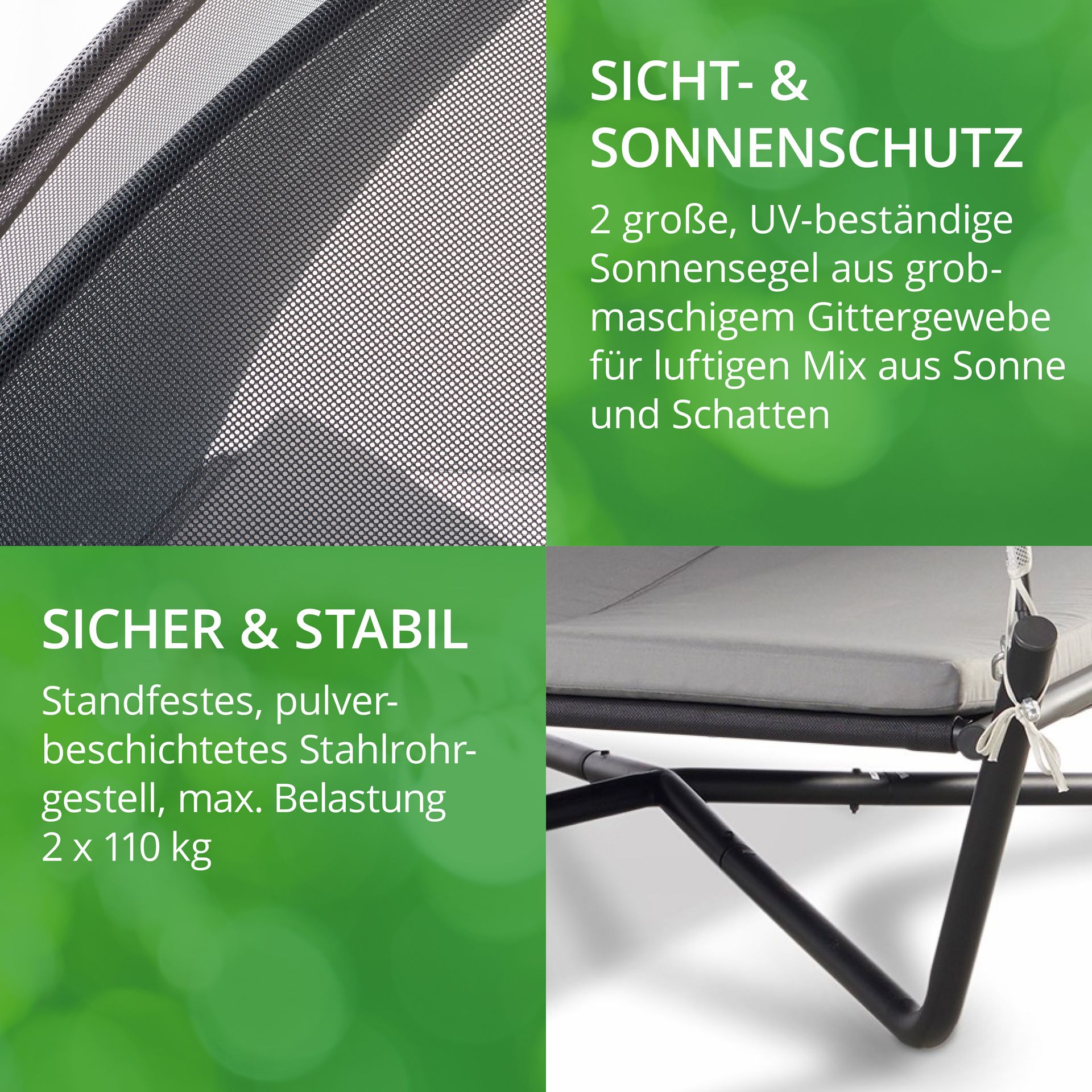 Sonnenbett, Garten Doppel-Liege "Sydney", sicher & stabil