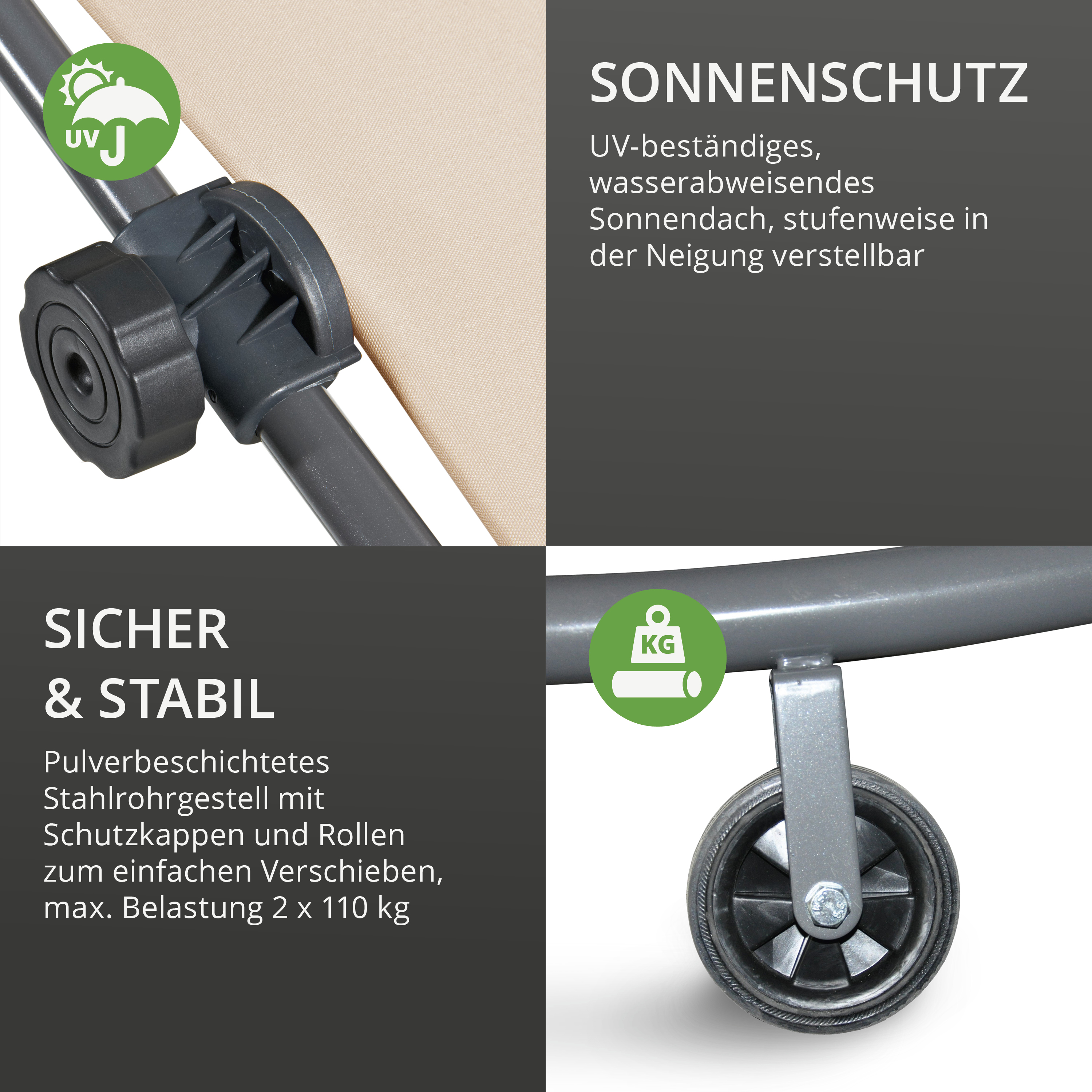 Doppel-Sonnenliege mit verstellbarem Dach, sicher & stabil