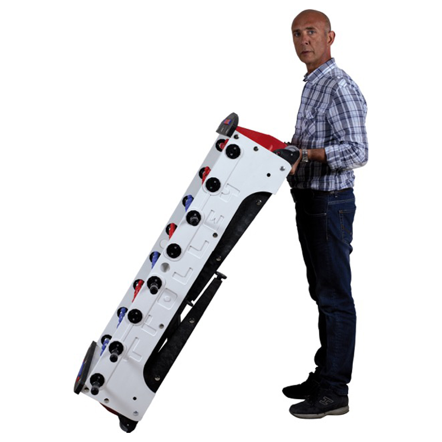 Tischfußball Kickertisch "Storm" Trolley zusammengeklappt mit Trolleyfunktion