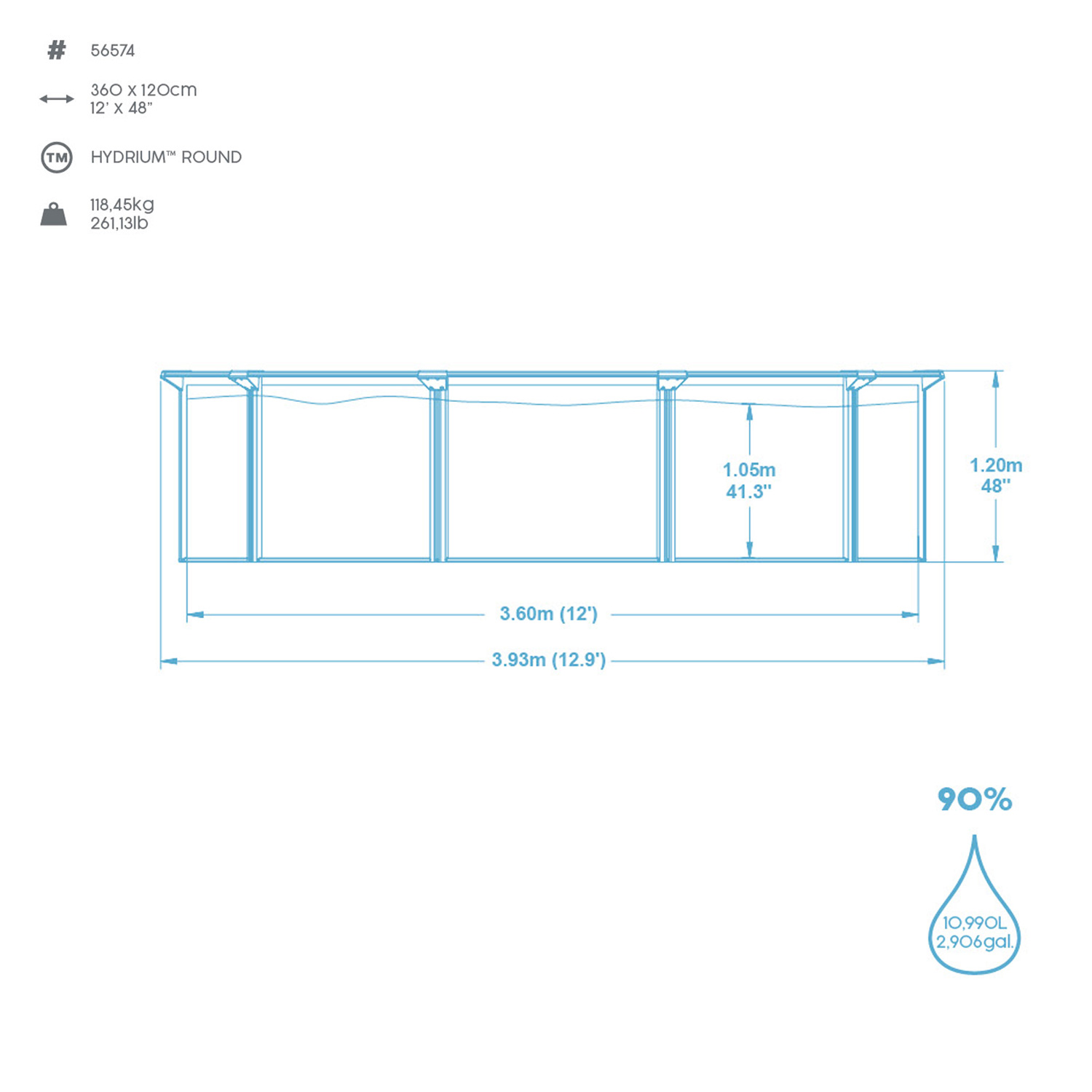Frame Swimming Pool Set "Hydrium" Maße