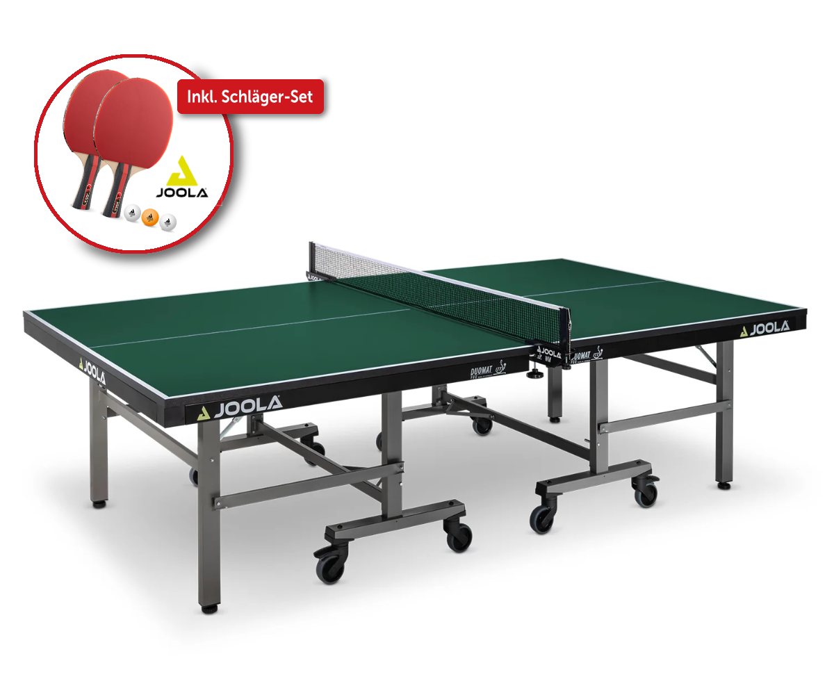 Indoor-Tischtennisplatte "Duomat Pro" (ITTF), mit gratis Joola Schläger-Set