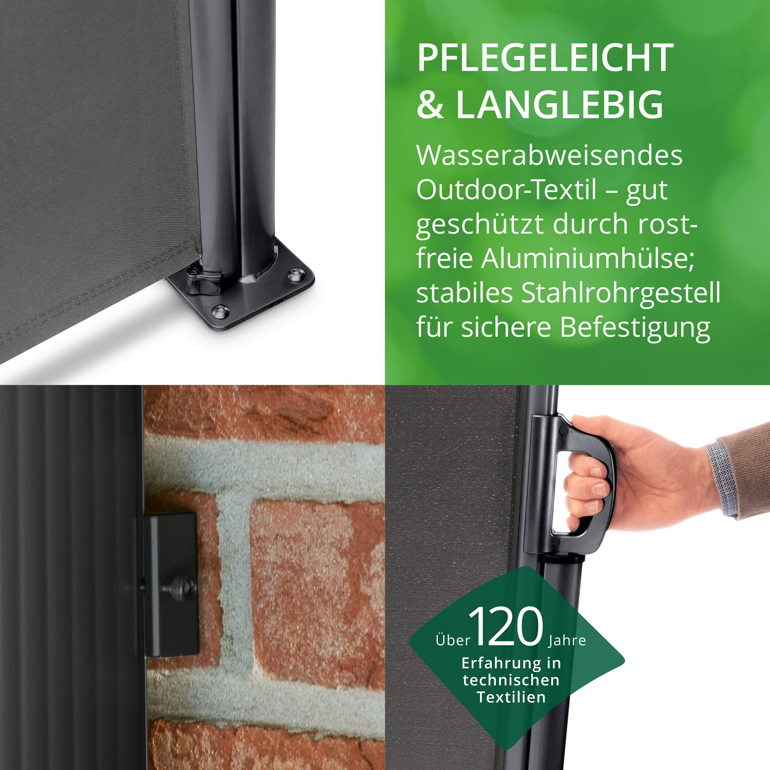 Seitenmarkise anthrazit, pflegeleicht und langlebig