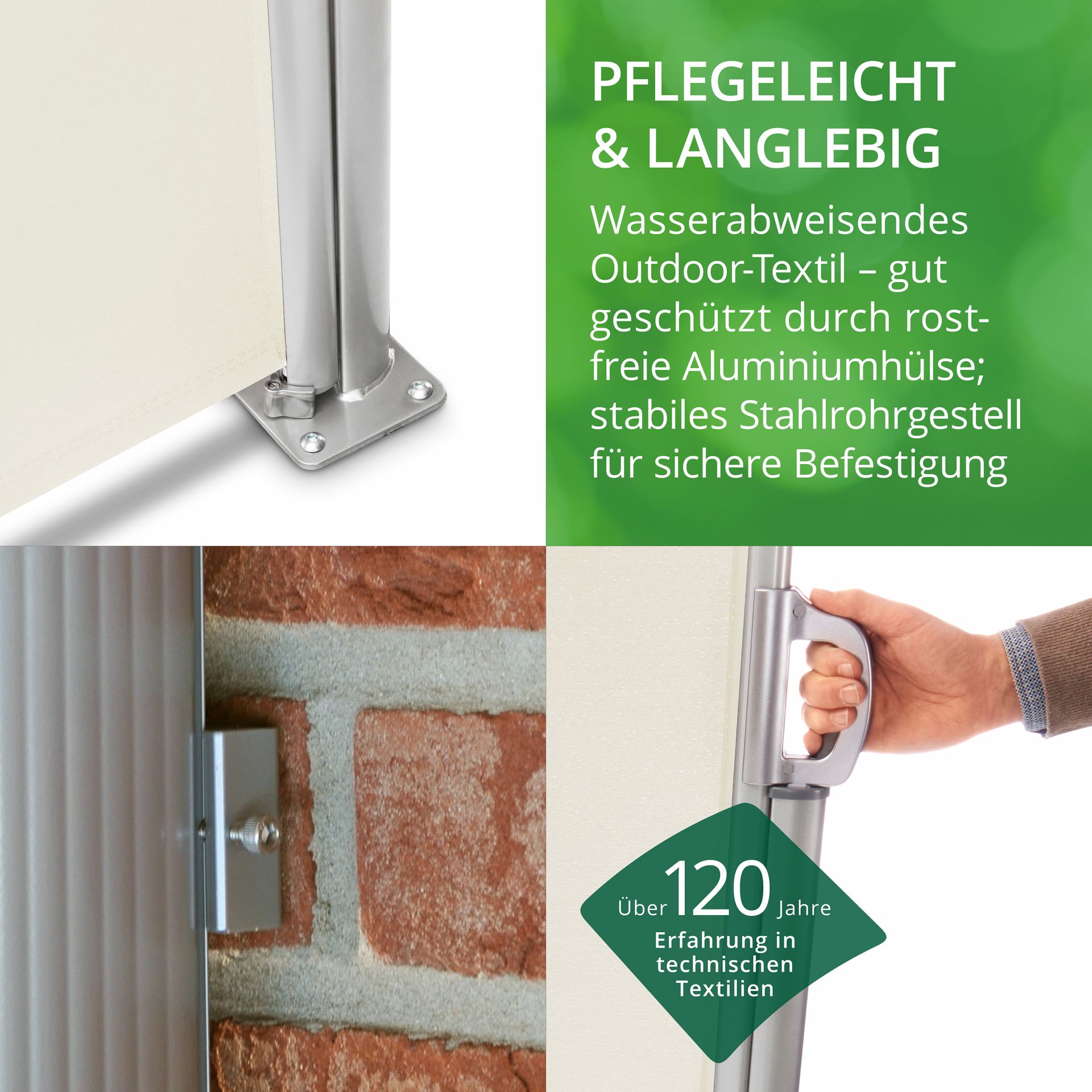 Seitenmarkise natur, pflegeleicht und langlebig