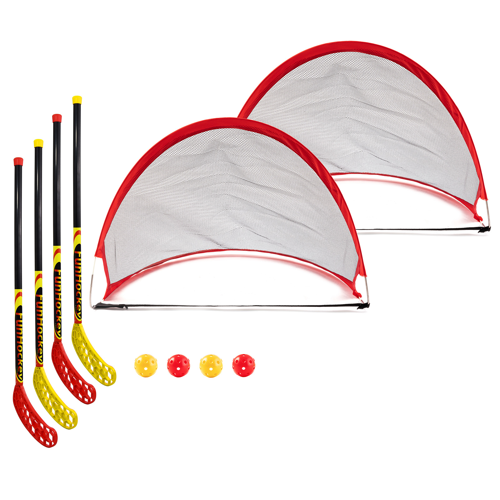 FunHockey (Floorball) Schläger 2 x 2er Set + Pop up Tor