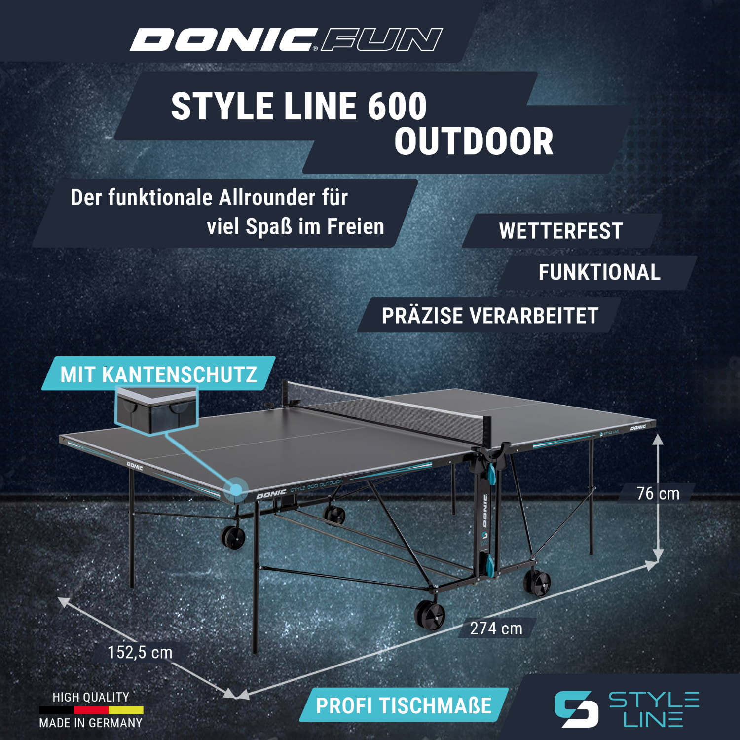 Outdoor-Tischtennisplatte "Style 600" Eigenschaften