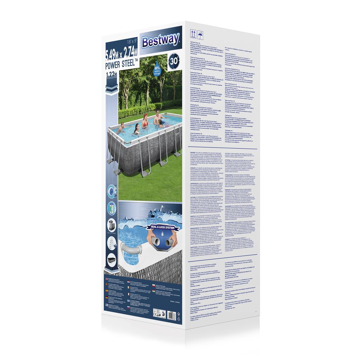 Frame Swimming Pool Set "Power Steel" Komplett-Set, mit Filterpumpe, Rattan-Optik (Schiefergrau), eckig Verpackung