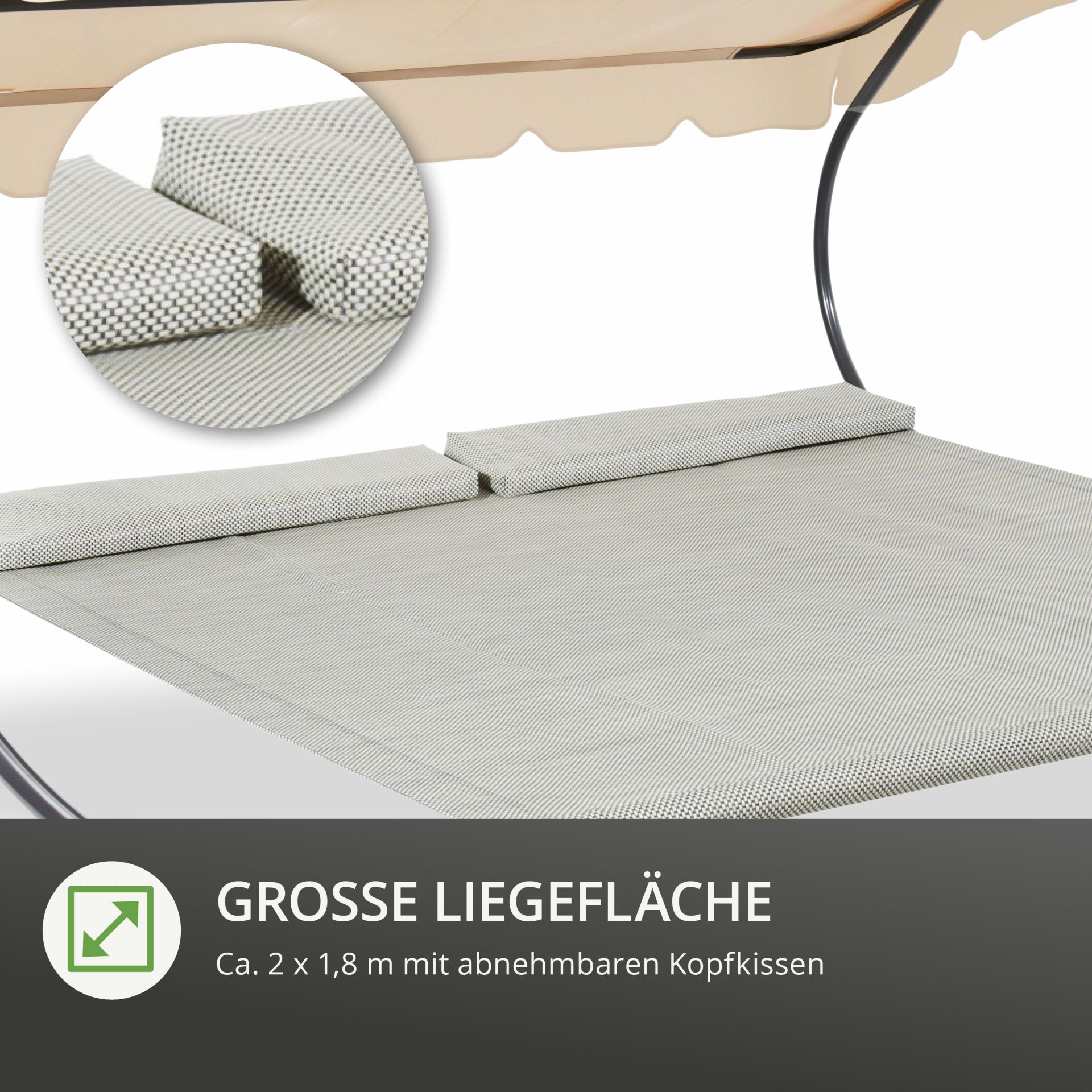 Doppel-Sonnenliege mit verstellbarem Dach, große Liegefläche