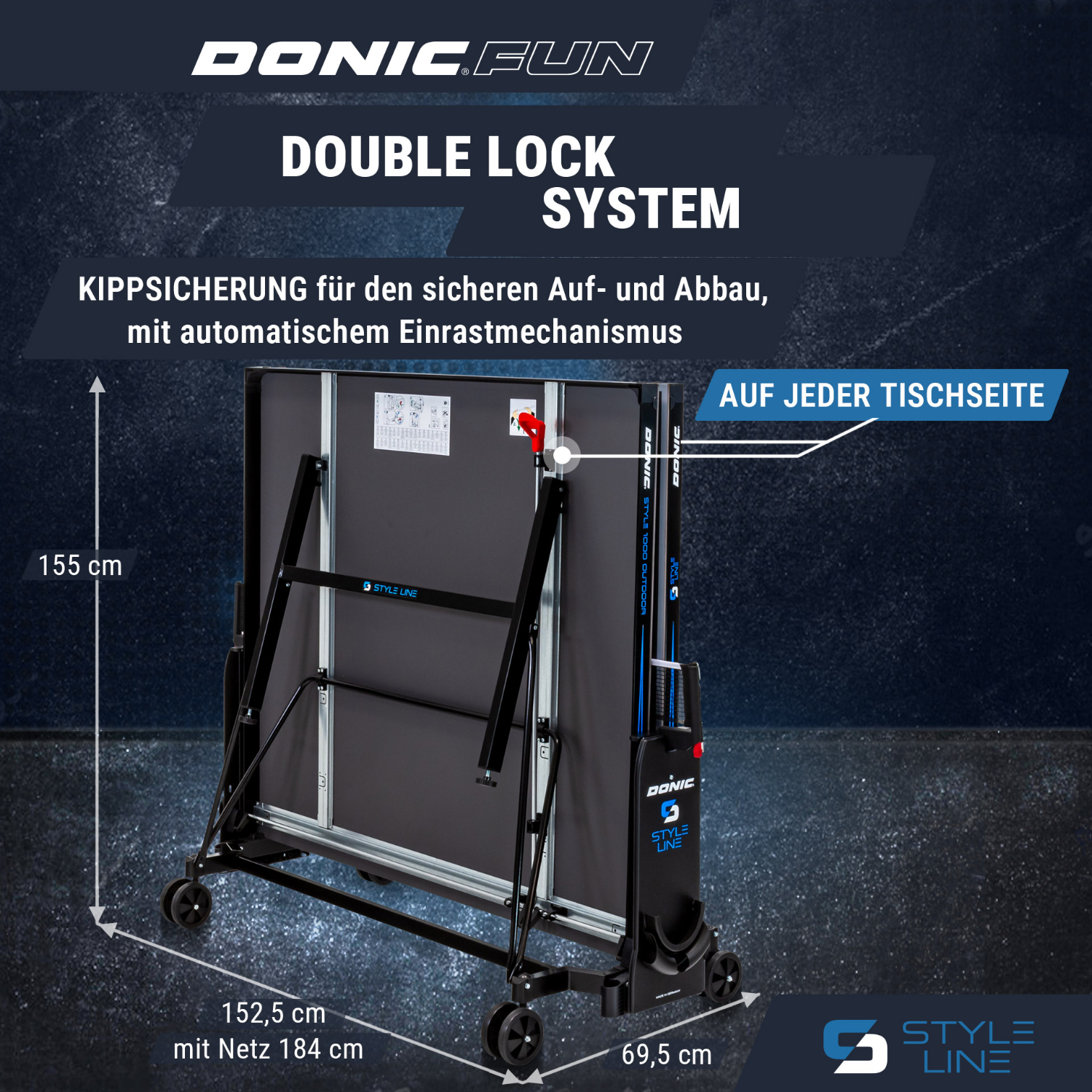 Outdoor-Tischtennisplatte "Style 1000" Double Lock System