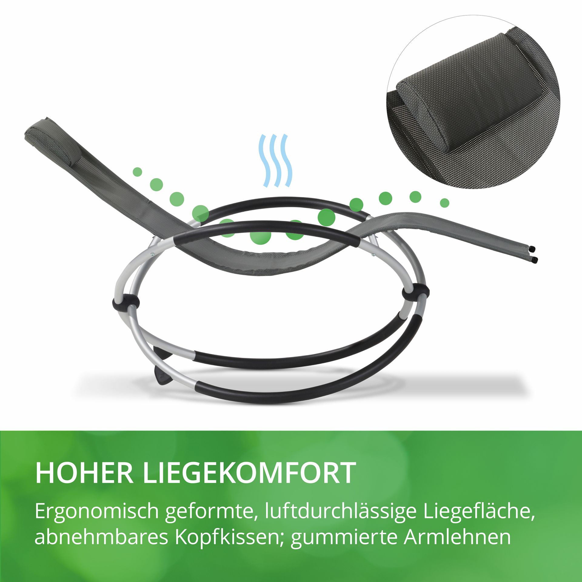 Alu-Schaukelstuhl anthrazit, hoher Liegekomfort