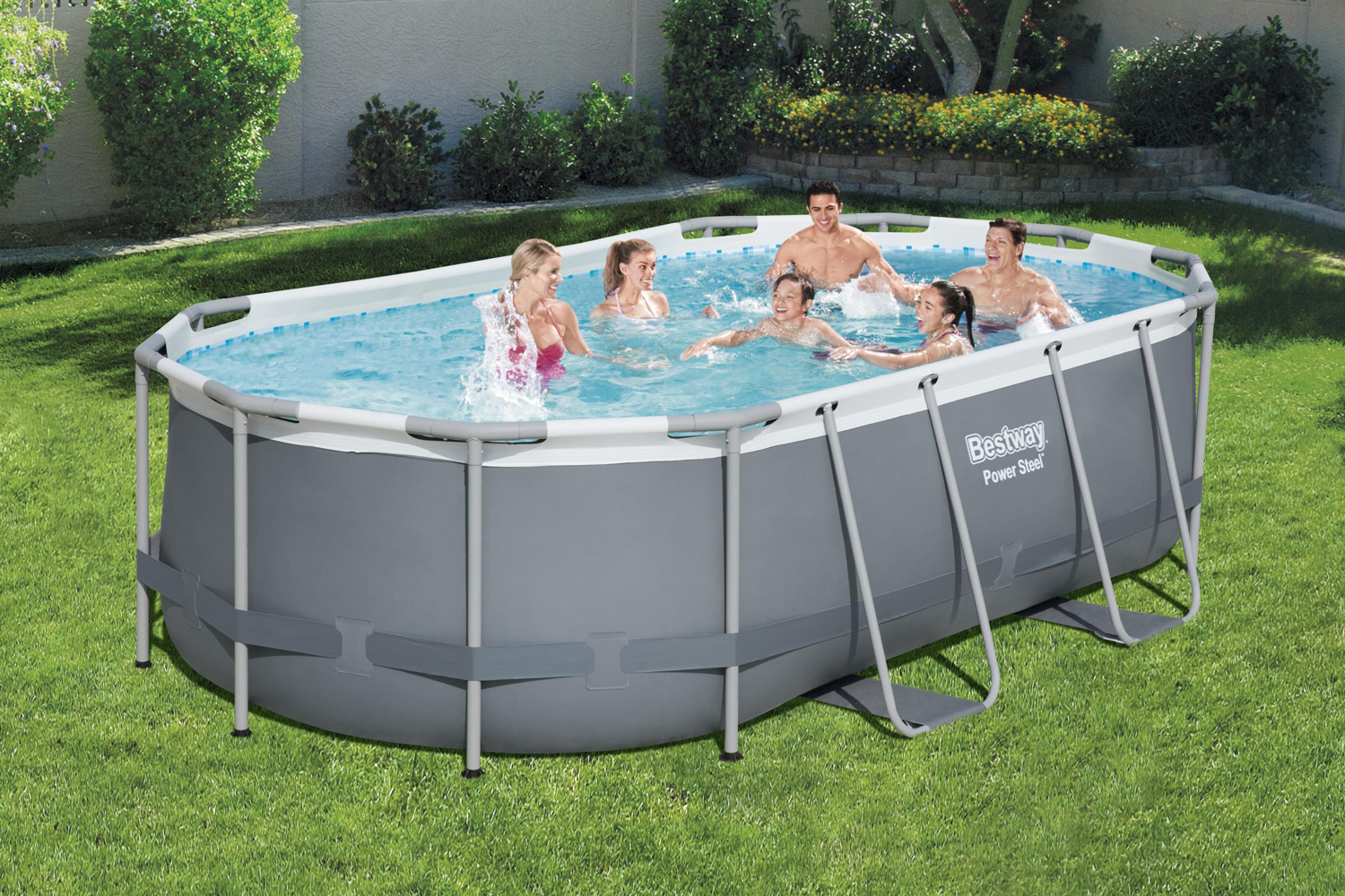 Frame Swimming Pool Set "Power Steel" Komplett-Set, oval mit Filterpumpe & Sicherheitsleiter