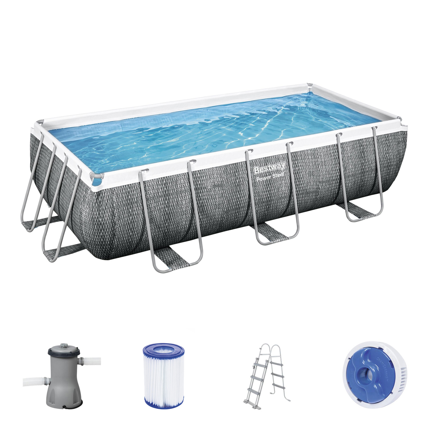 Frame Swimming Pool Set "Power Steel Eckig" inkl. Zubehör