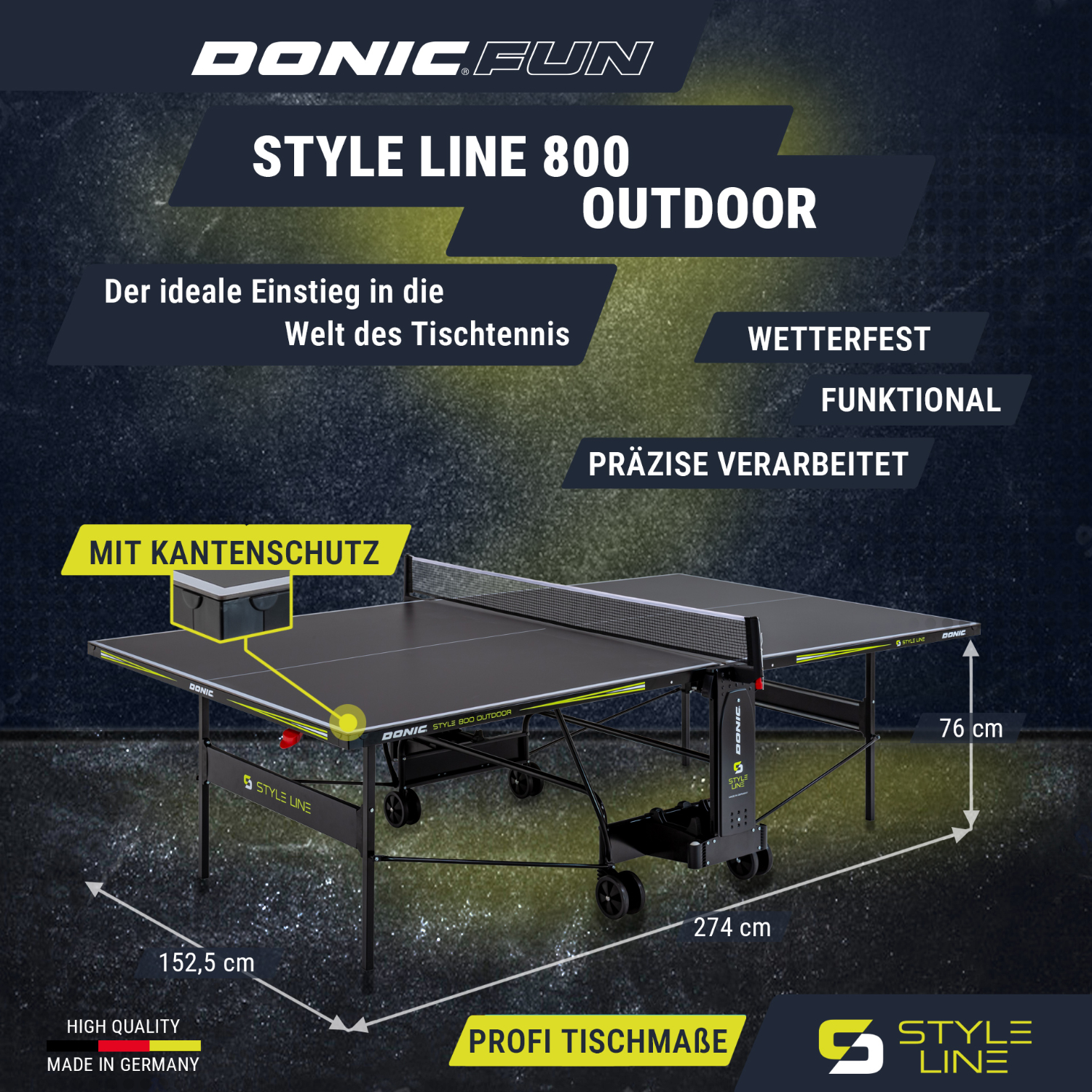 Outdoor-Tischtennisplatte "Style 800" Eigenschaften