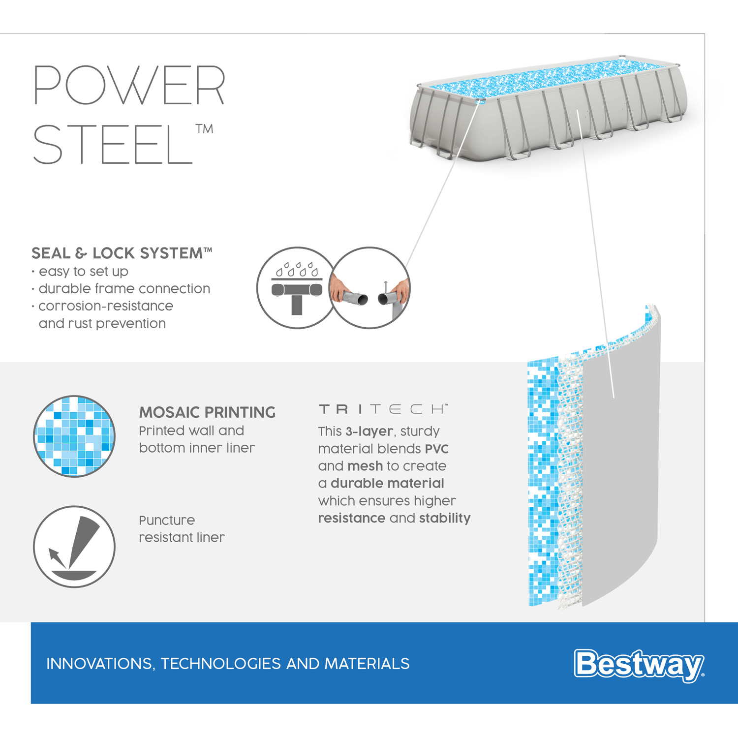 Frame Swimming Pool Set "Power Steel Eckig" Seal & Lock System
