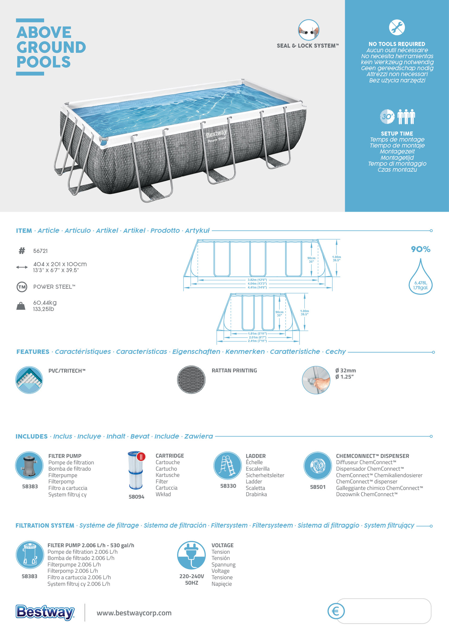 Frame Swimming Pool Set "Power Steel Eckig" Eigenschaften