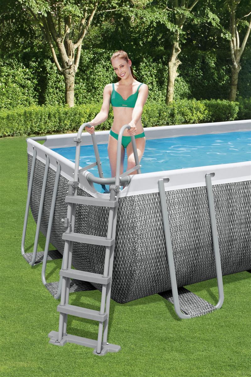Frame Swimming Pool Set "Power Steel" Komplett-Set, mit Filterpumpe, Rattan-Optik (Schiefergrau), eckig