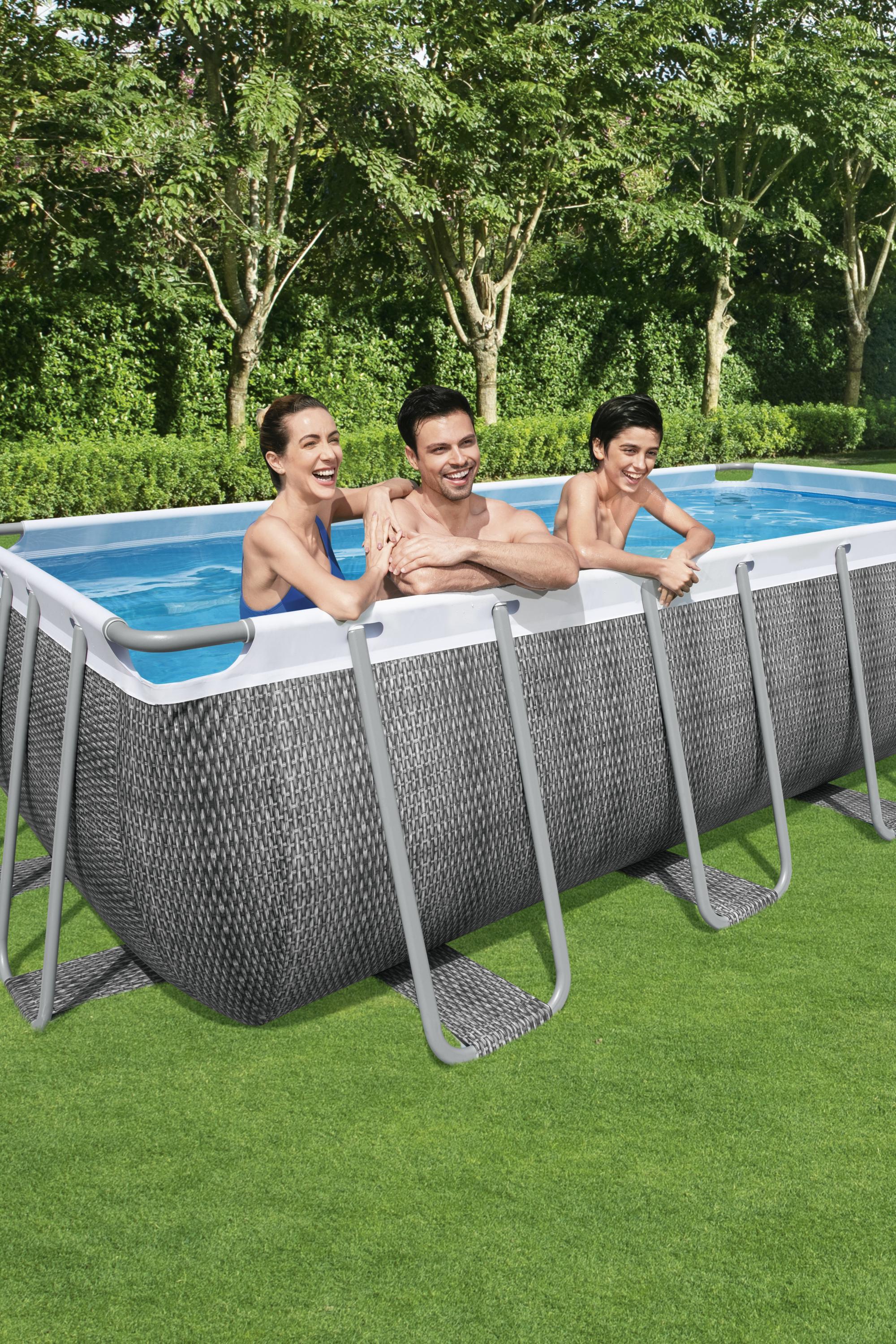Frame Swimming Pool Set "Power Steel" Komplett-Set, mit Filterpumpe, Rattan-Optik (Schiefergrau), eckig