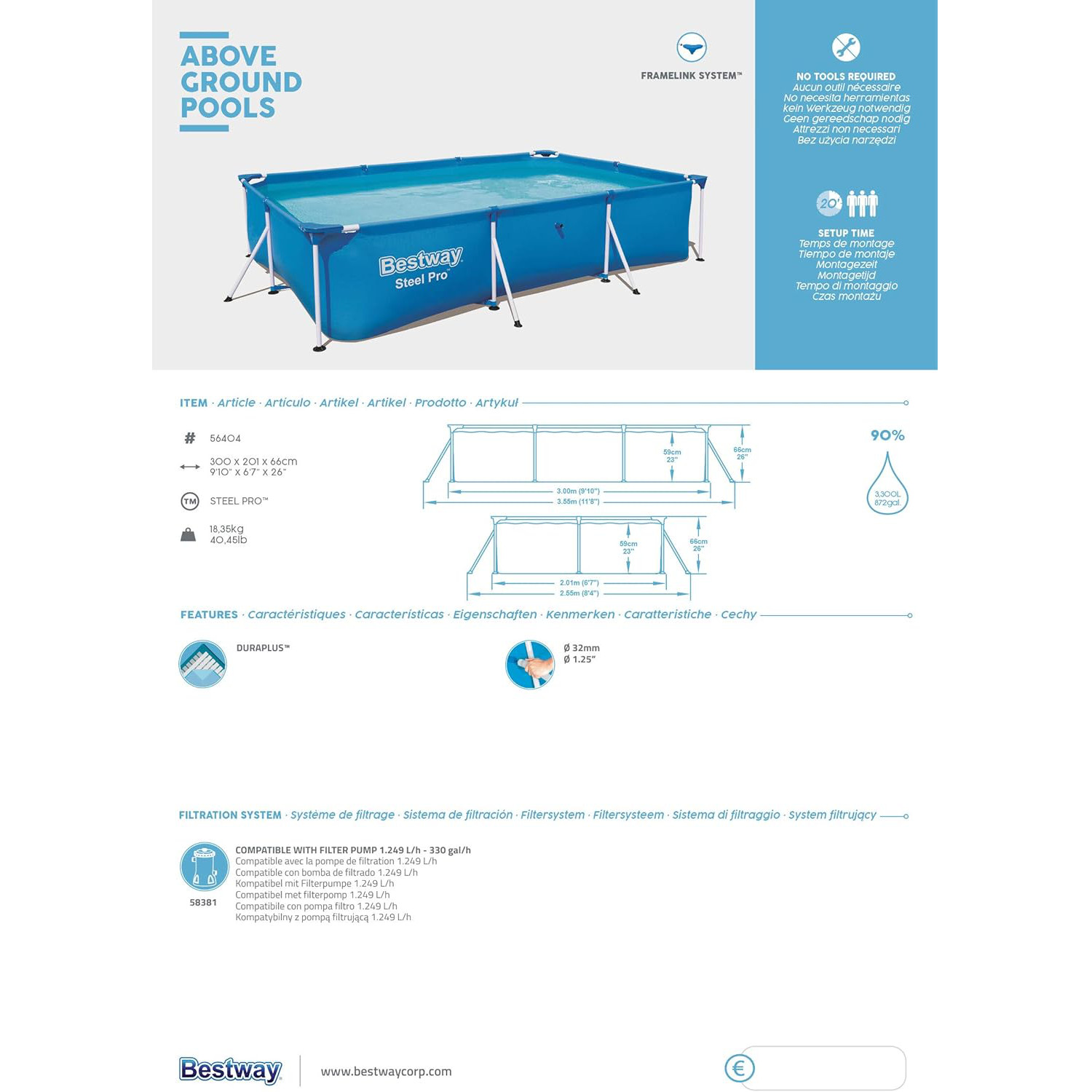 Bestway Aufstellpool Steel Pro Frame Pool - Maße